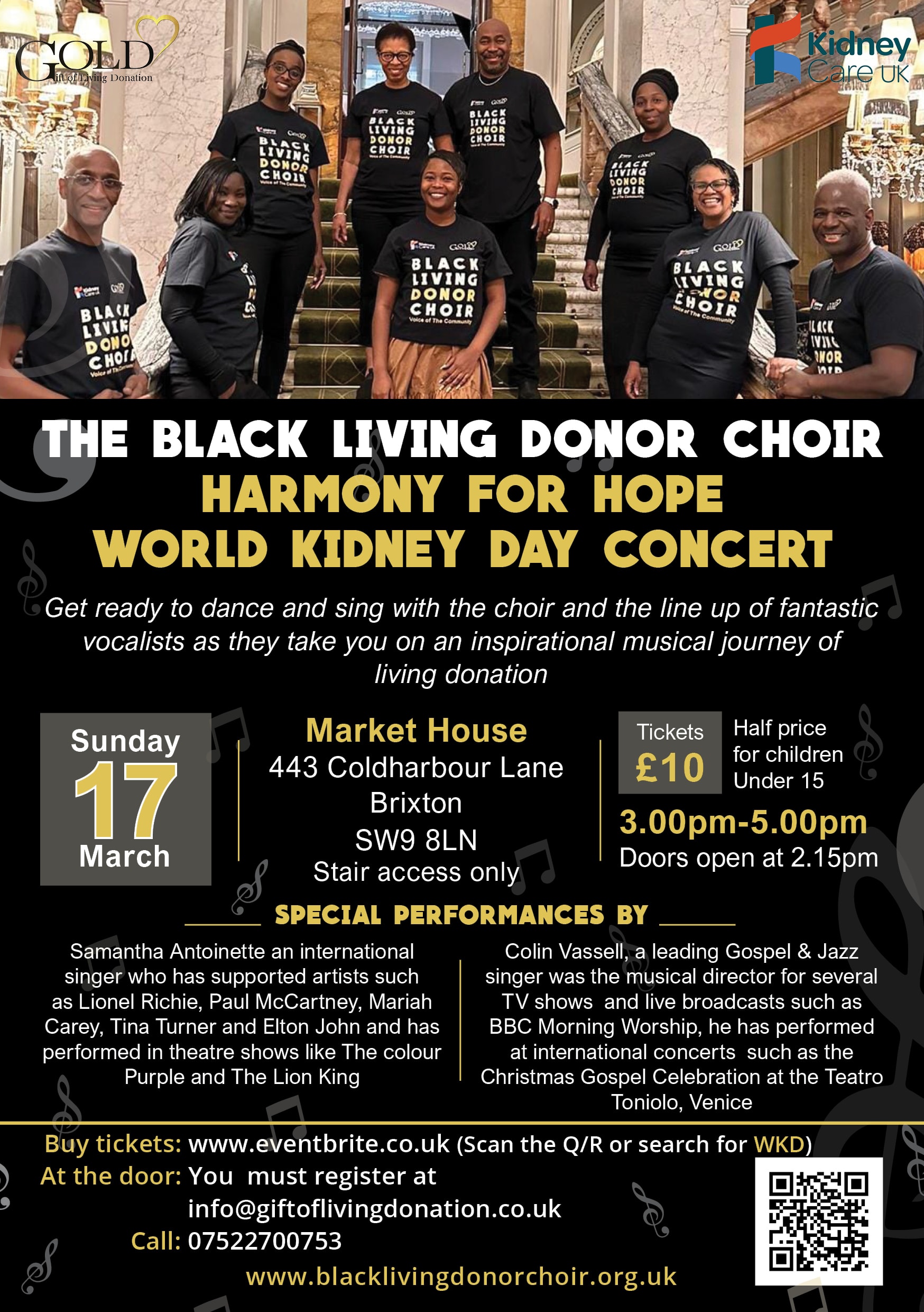 A poster to say The Black Living Donor Choir are hosting an event to celebrate World Kidney Day on Saturday 17th March